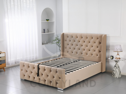 Chesterfield Beige Velvet Storage Bed