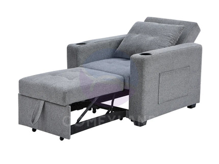 Grey Convertible Pull-Out Sofa Bed
