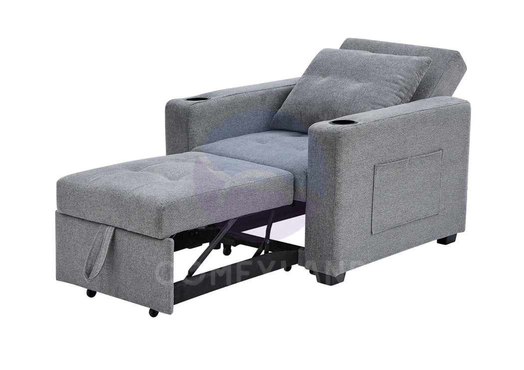 Grey Textured Chenille Pull-Out Sofa Bed