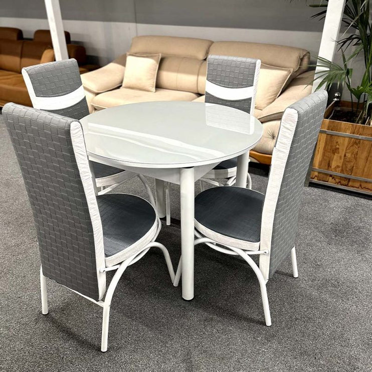 Grey Round Dining Table with Four Chairs