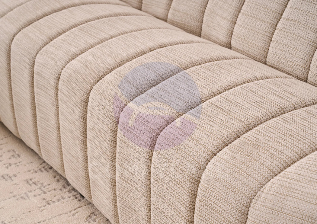 Serum Beige Textured Bouclé Curved Sofa