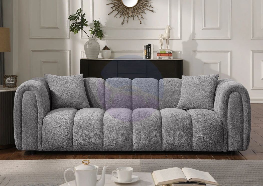 Cloud Grey Bubble-Tufted Curved Sofa