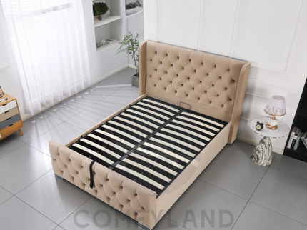 Chesterfield Beige Velvet Storage Bed