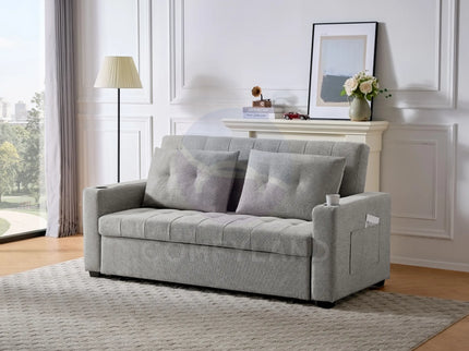 Beige Convertible Pull-Out Sofa Bed
