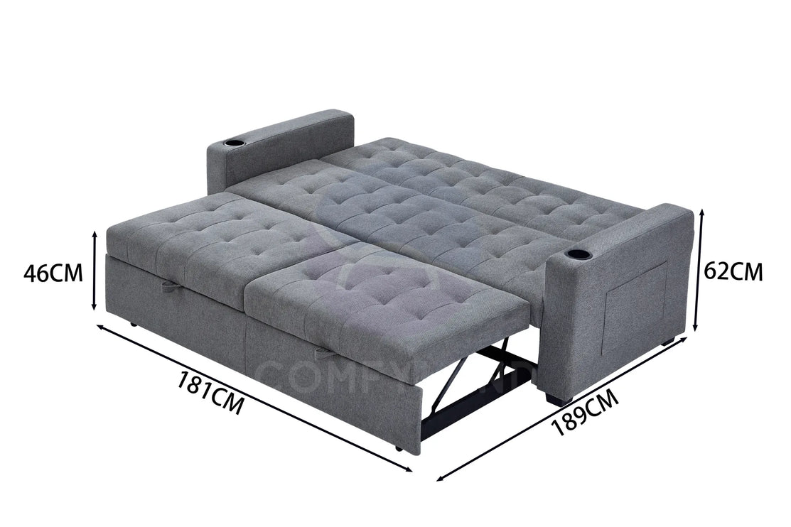 Grey Textured Chenille Pull-Out Sofa Bed