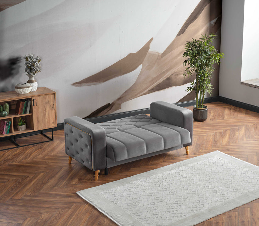 Melisa Grey Sofa Bed with Gold Detailing