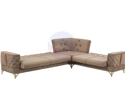 Bali Beige Velvet Chesterfield Corner Sofa 7 Seater with Deep Button Tufting