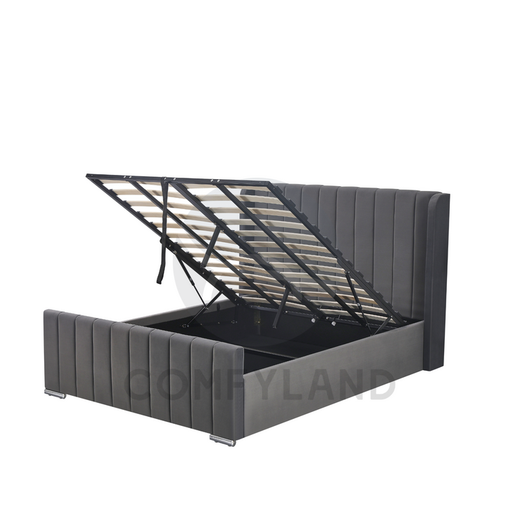 Grey Velvet Storage Bed