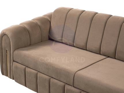 Vera Beige Velvet 7 Seater L Shaped Corner Sofa