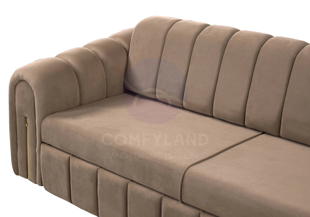 Vera Beige Velvet 7 Seater L Shaped Corner Sofa