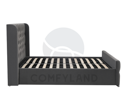 Chesterfield Grey Velvet Storage Bed