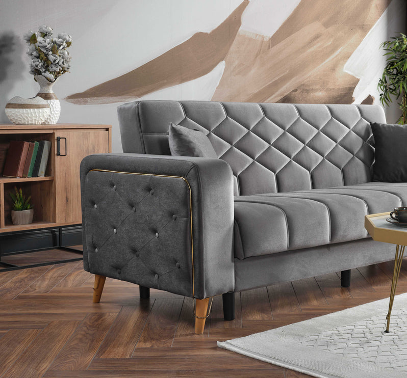Melisa Grey Sofa Bed with Gold Detailing