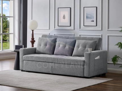 Grey Convertible Pull-Out Sofa Bed