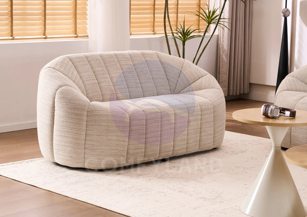 Serum Beige Textured Bouclé Curved Sofa