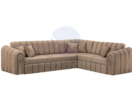 Vera Beige Velvet 7 Seater L Shaped Corner Sofa