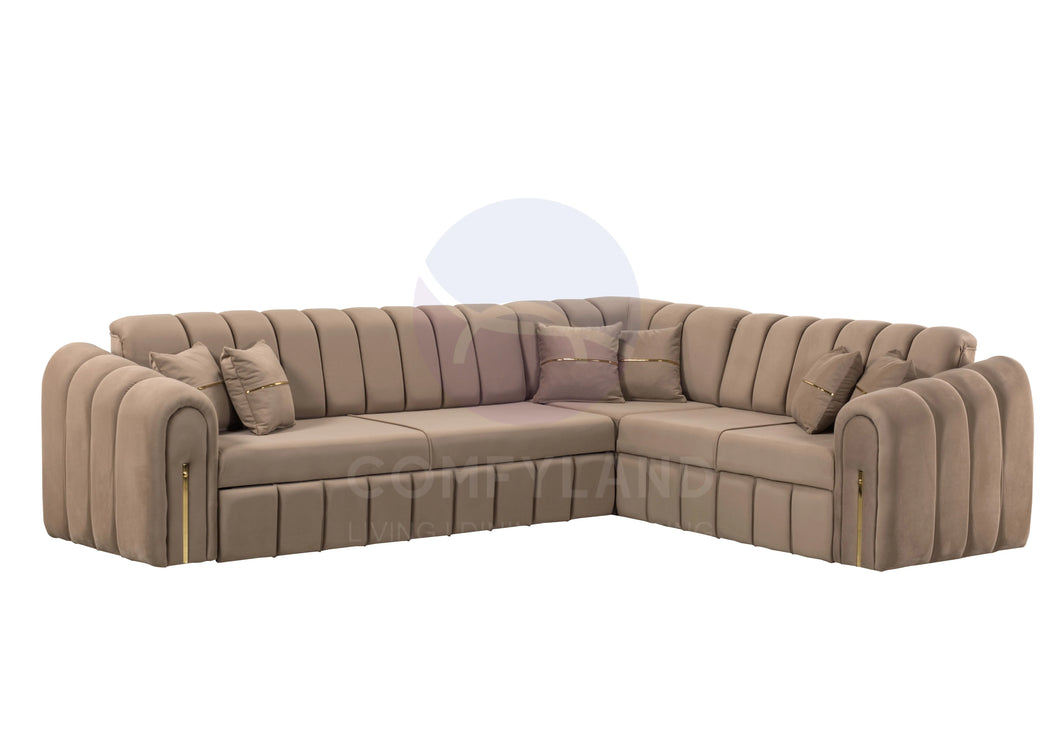 Vera Beige Velvet 7 Seater L Shaped Corner Sofa