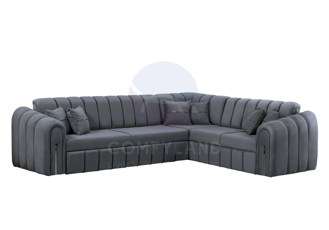 Vera Grey Velvet 7 Seater L Shaped Corner Sofa