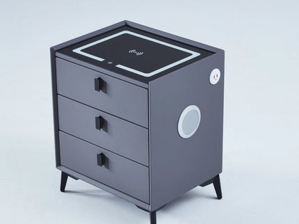 Grey Smart Nightstand with Speaker, Lighting, USB and Charging