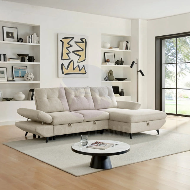 Stella Beige Corner Sofa Bed with Storage