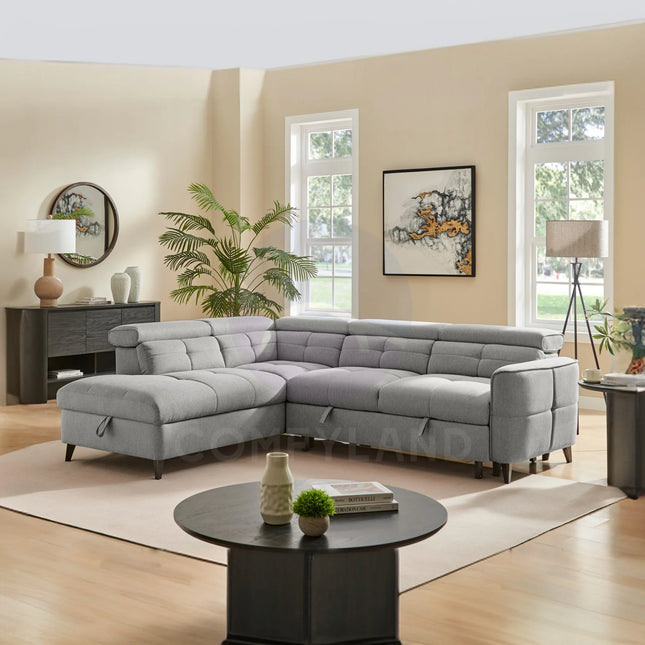 Nello Grey Sectional Sleeper Sofa Bed with Storage
