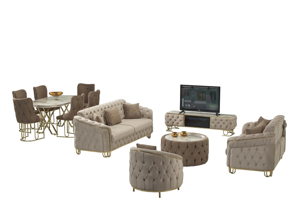 ALMERA Beige Velvet Living Room Furniture