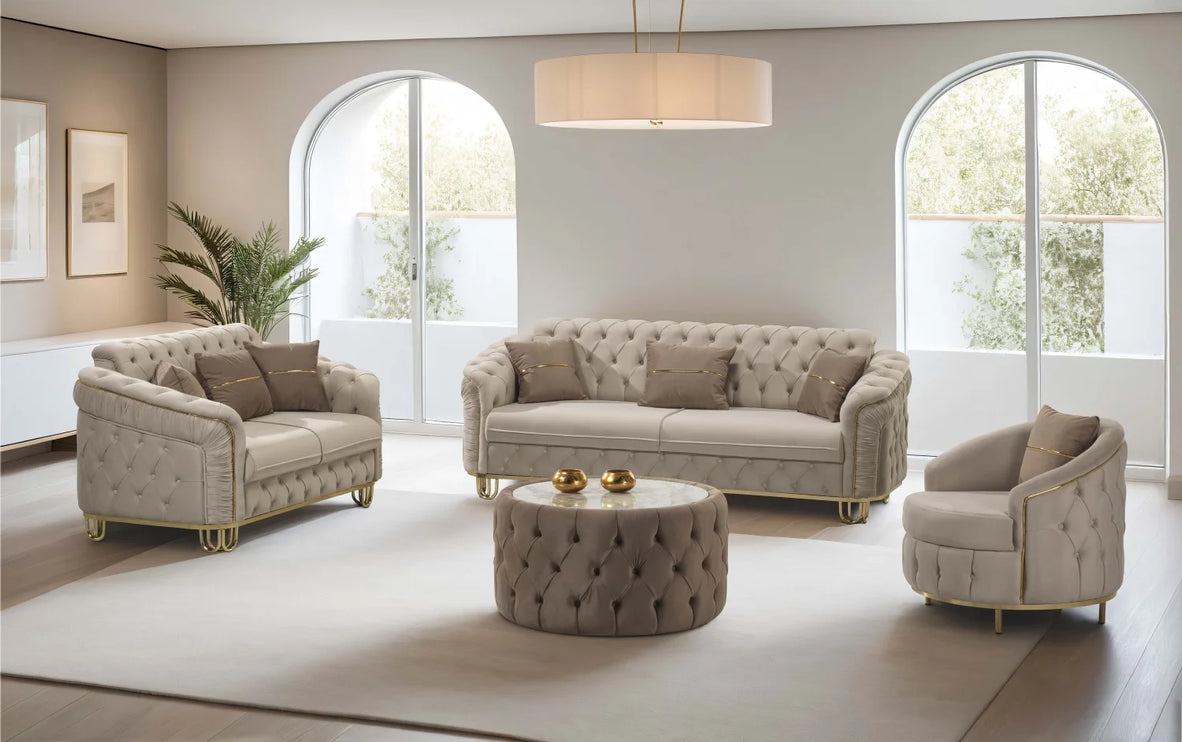 ALMERA Beige Velvet Living Room Furniture