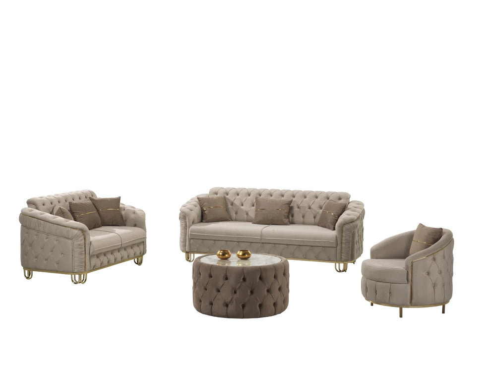 ALMERA Beige Velvet Living Room Furniture