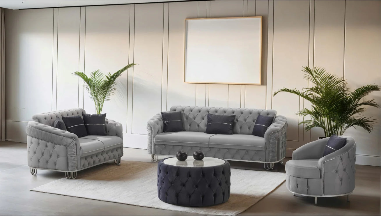 ALMERA Grey Velvet Living Room Furniture