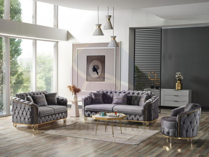 ALMERA Sofa Bed in Grey Velvet with Gold Detailing