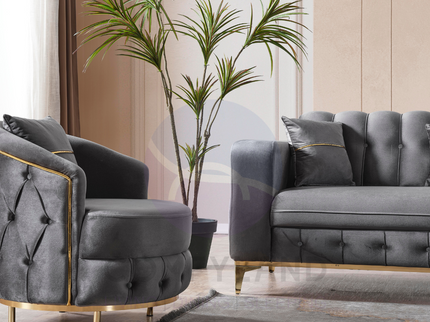 BERLIN Sofa Bed in Grey Velvet with Gold Detailing