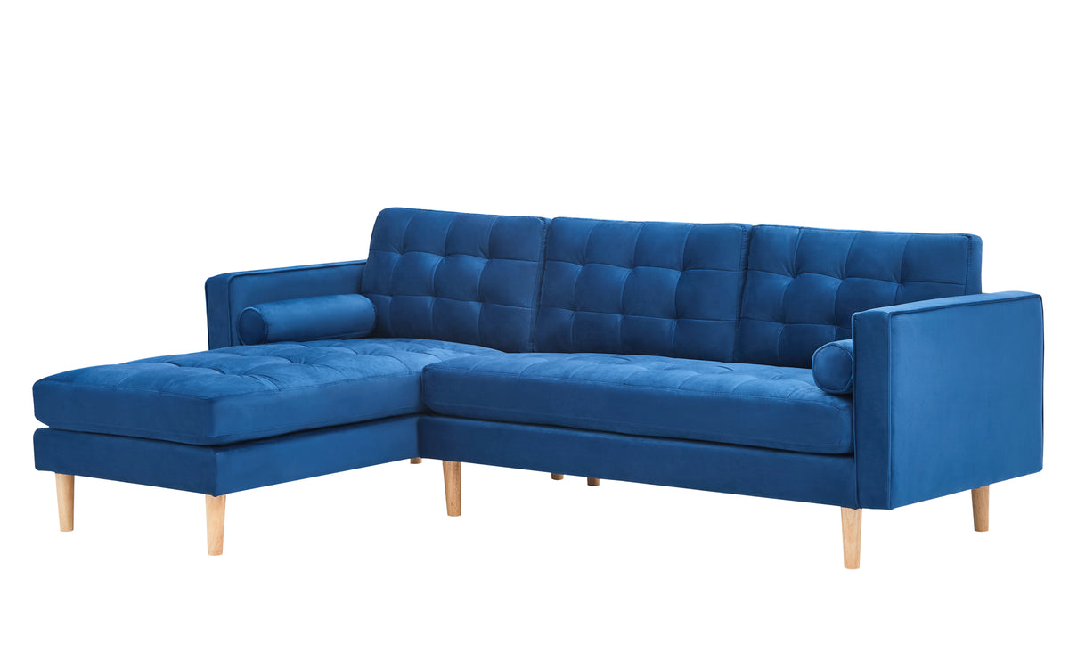 Blue Velvet Corner Sofa-Left or Right Hand Facing