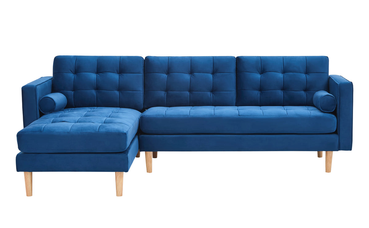 Blue Velvet Corner Sofa-Left or Right Hand Facing