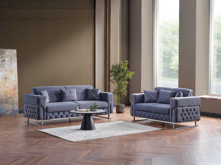 PARMA Sofa Bed in Grey Velvet with Chrome Detailing