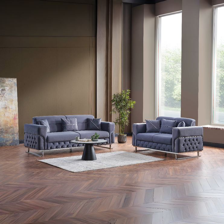 PARMA Sofa Bed in Grey Velvet with Chrome Detailing
