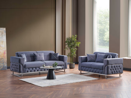 PARMA Sofa Bed in Grey Velvet with Chrome Detailing