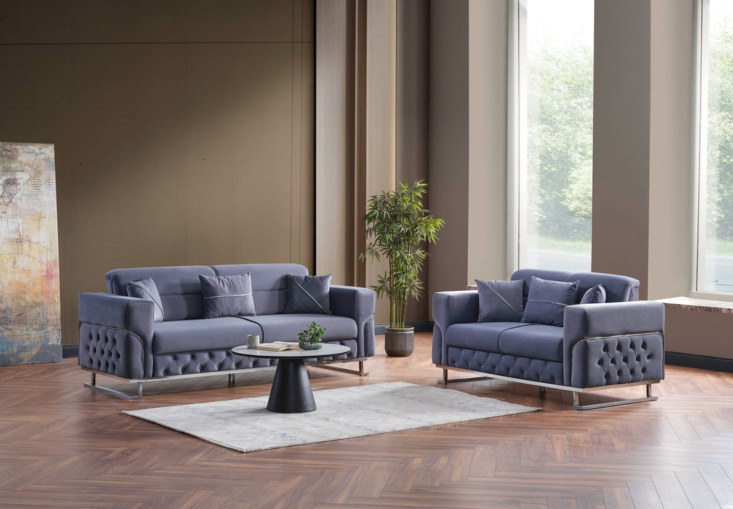 PARMA Sofa Bed in Grey Velvet with Chrome Detailing