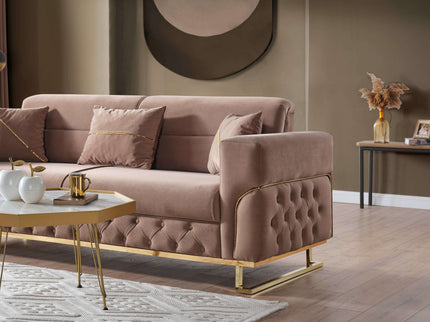 PARMA Beige Velvet Sofa Bed with Gold Detailing