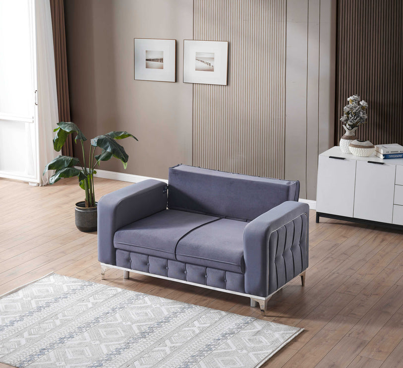 BERLIN Grey Velvet Sofa Bed with Chrome Detailing