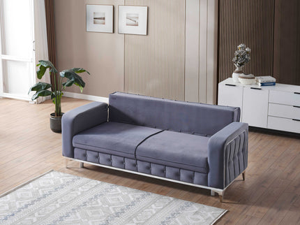 BERLIN Grey Velvet Sofa Bed with Chrome Detailing