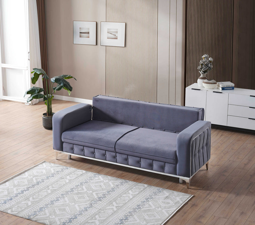 BERLIN Grey Velvet Sofa Bed with Chrome Detailing