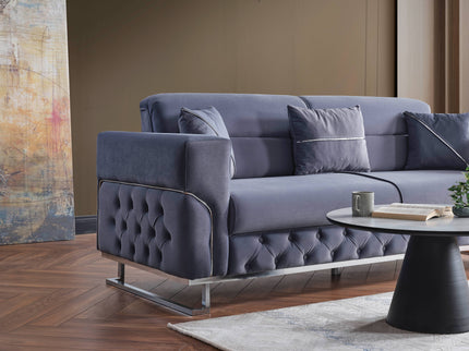 PARMA Sofa Bed in Grey Velvet with Chrome Detailing