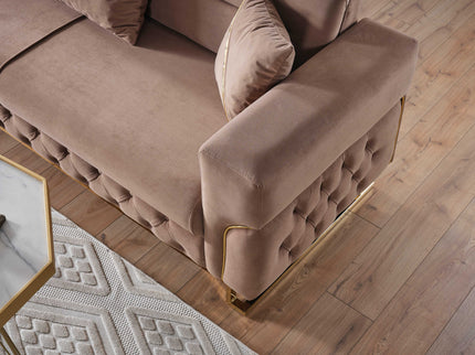 PARMA Beige Velvet Sofa Bed with Gold Detailing