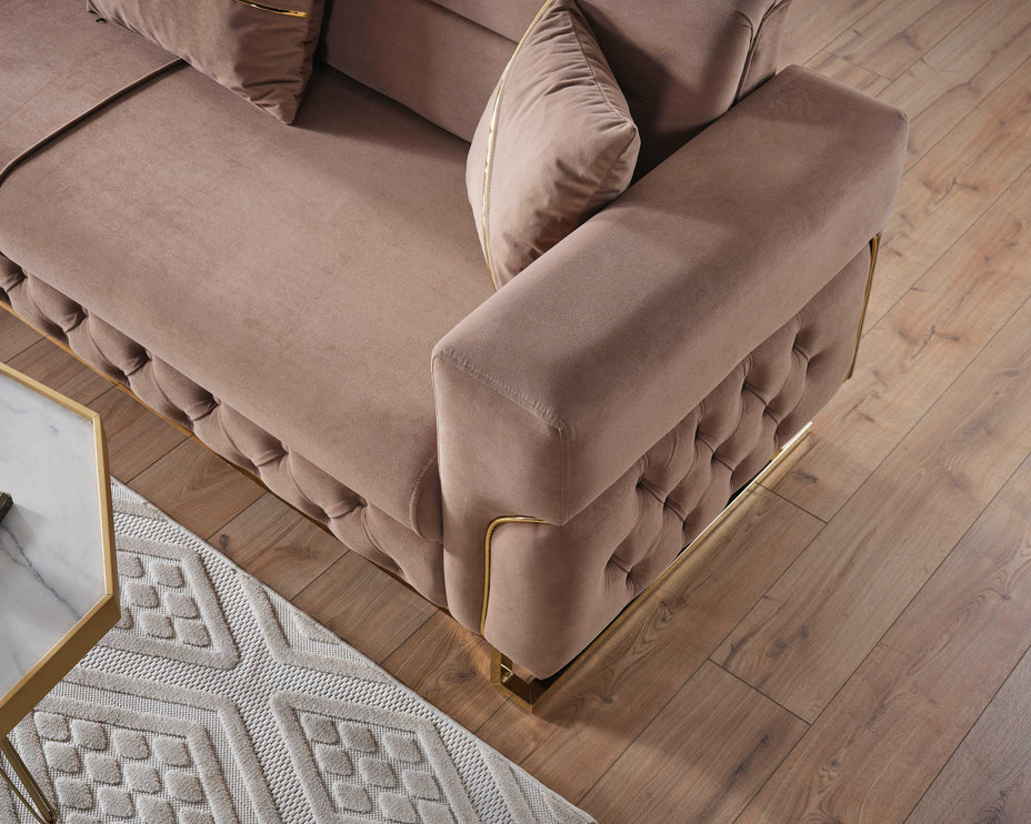 PARMA Beige Velvet Sofa Bed with Gold Detailing