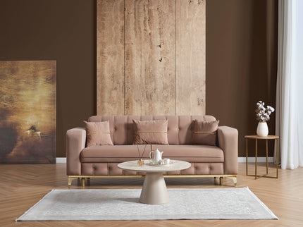 BERLIN Beige Velvet Sofa Bed with Gold Detailing