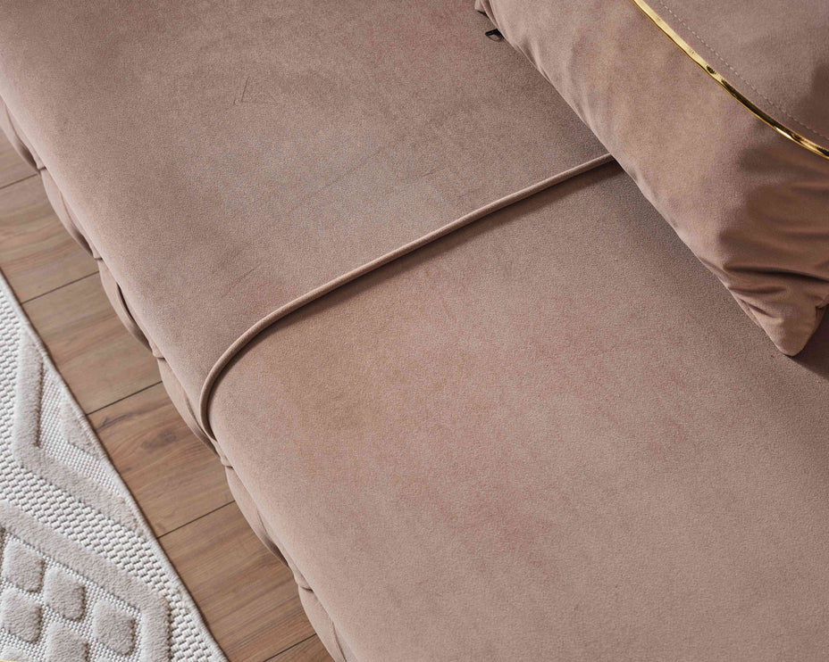 PARMA Beige Velvet Sofa Bed with Gold Detailing