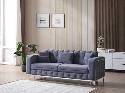 BERLIN Grey Velvet Sofa Bed with Chrome Detailing