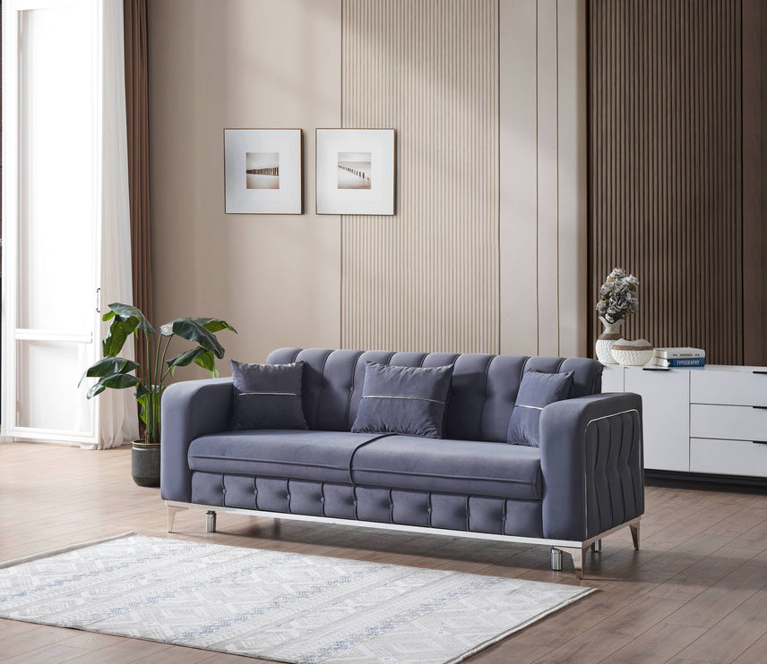 BERLIN Grey Velvet Sofa Bed with Chrome Detailing
