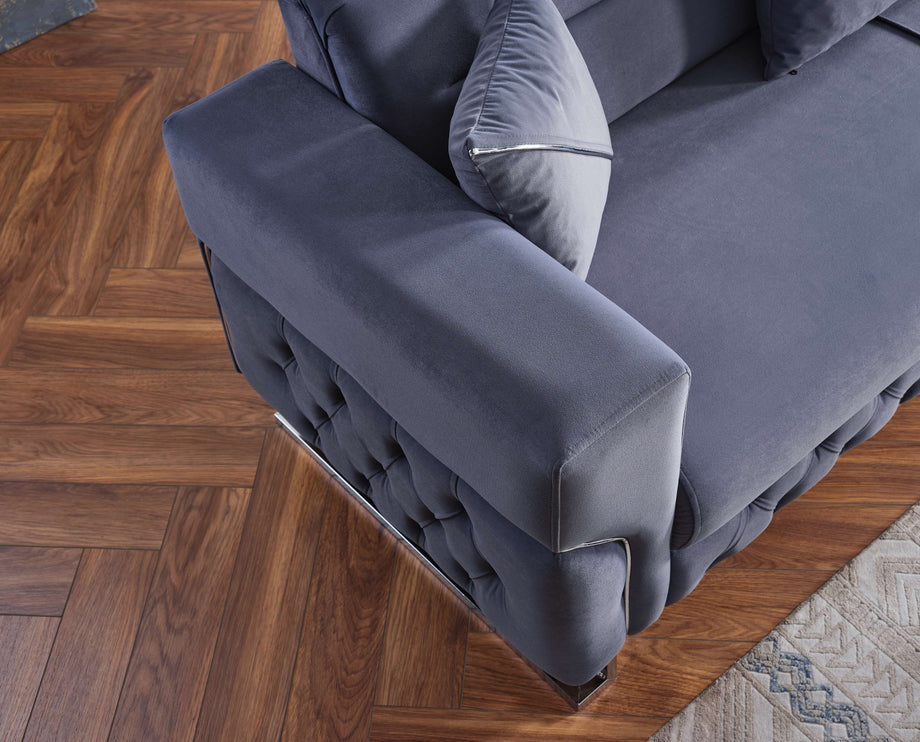 PARMA Sofa Bed in Grey Velvet with Chrome Detailing
