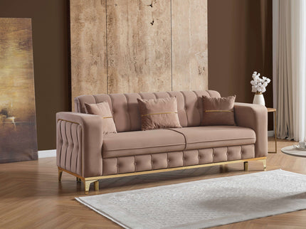 BERLIN Beige Velvet Sofa Bed with Gold Detailing