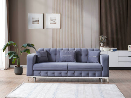 BERLIN Grey Velvet Sofa Bed with Chrome Detailing